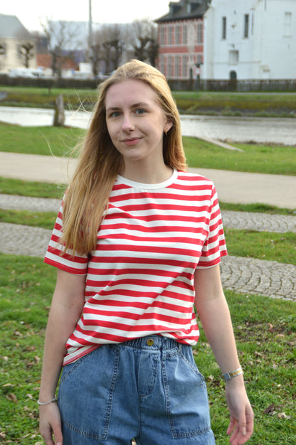 Gestreepte T-shirt rood-wit