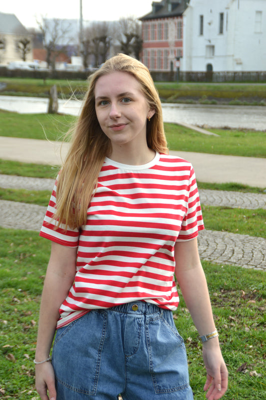 Gestreepte T-shirt rood-wit