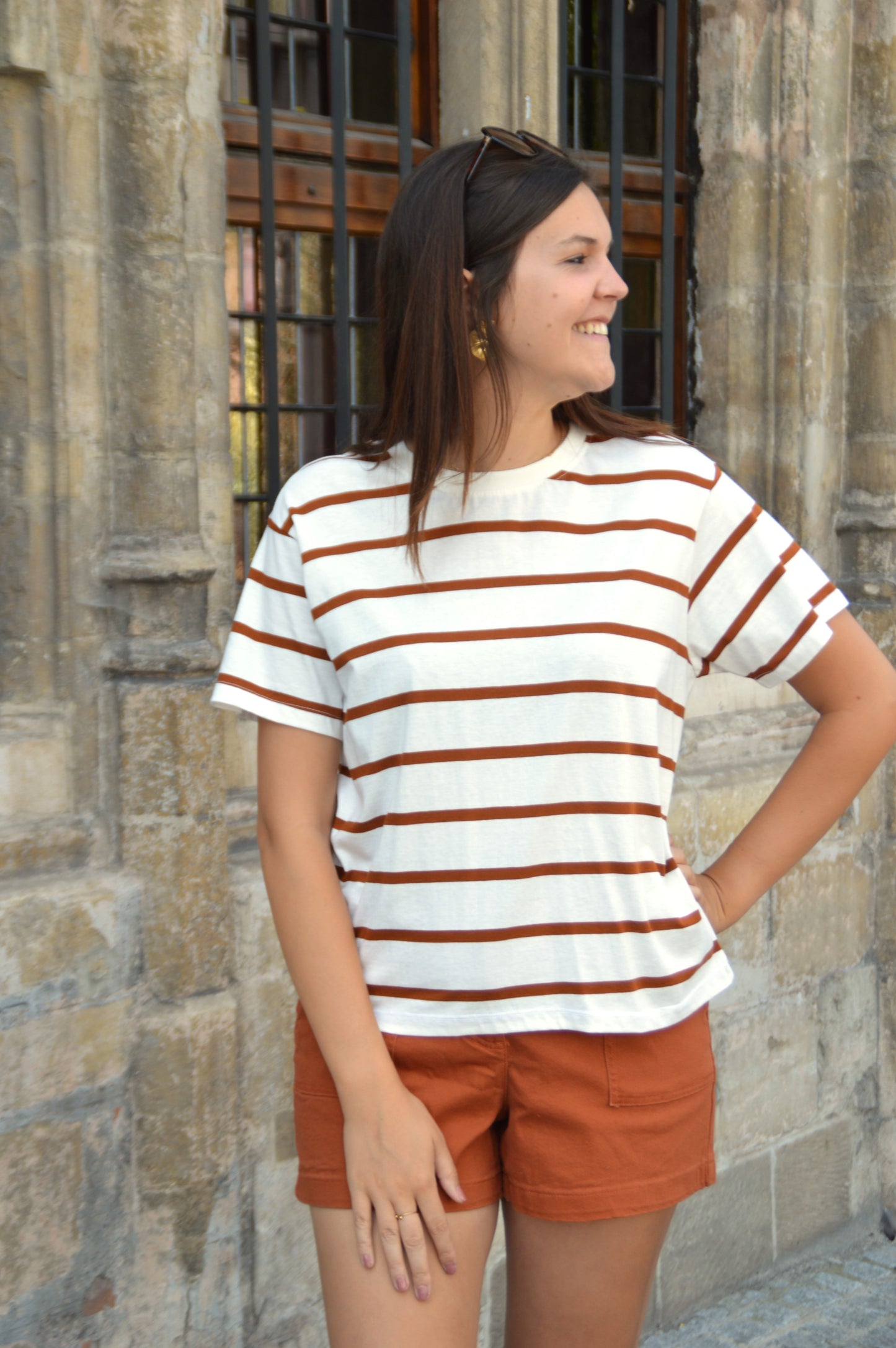 Gestreept T-shirt roest