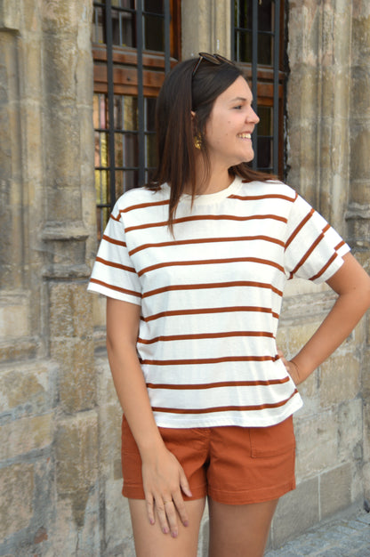 Gestreept T-shirt roest