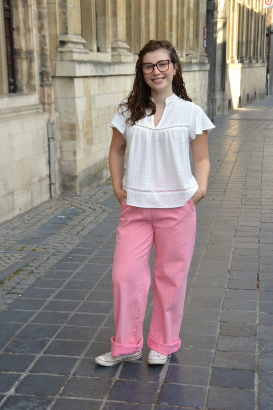 Roze denim broek