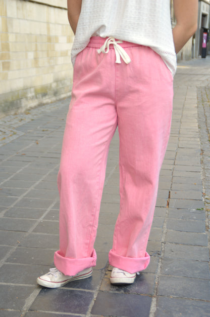 Roze denim broek