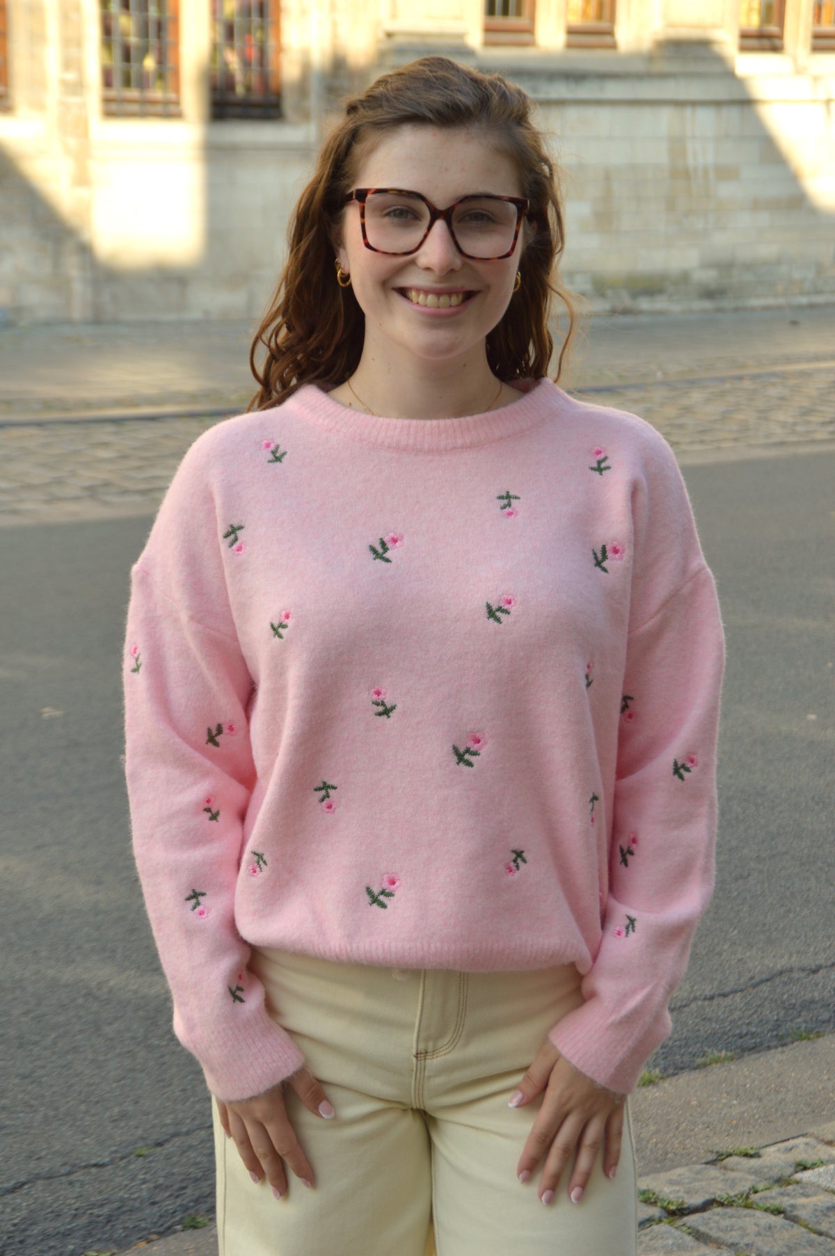 Roze trui bloemetjes