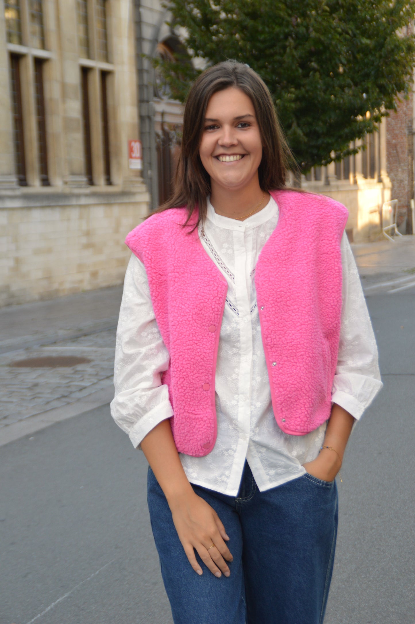 Teddy vestje fuchsia