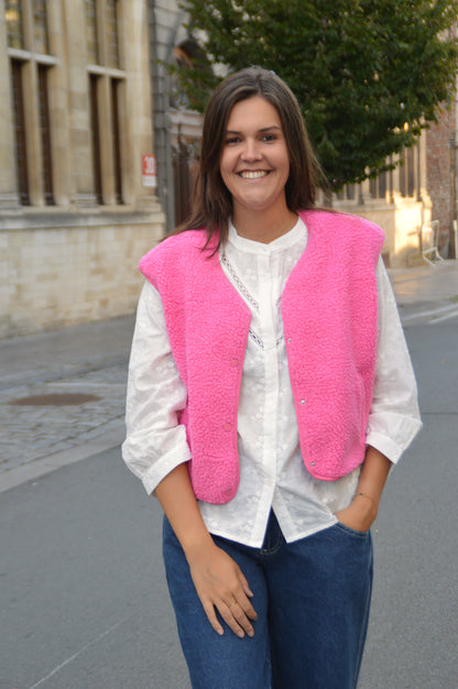 Teddy vestje fuchsia