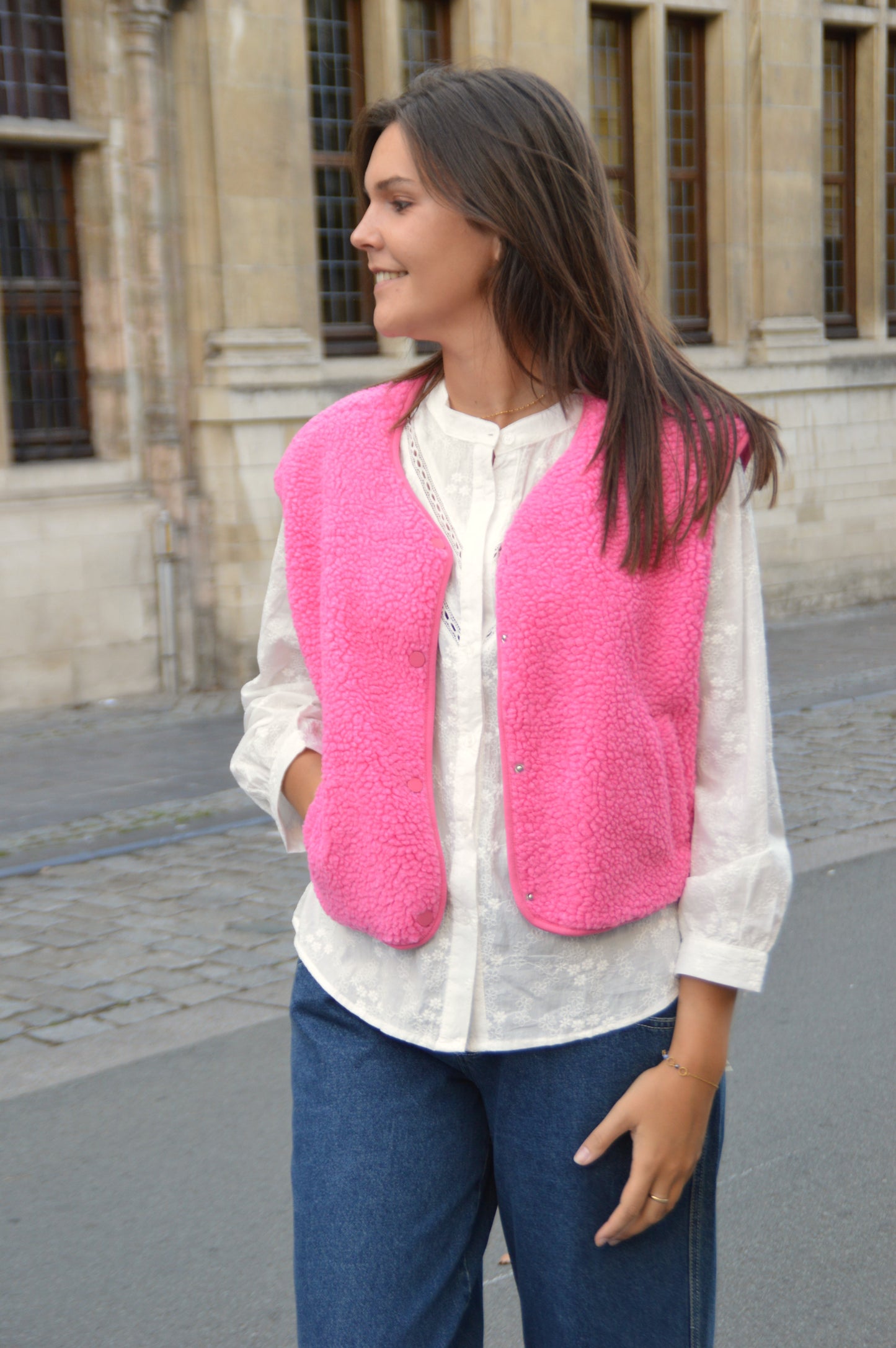 Teddy vestje fuchsia