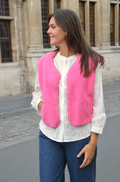 Teddy vestje fuchsia