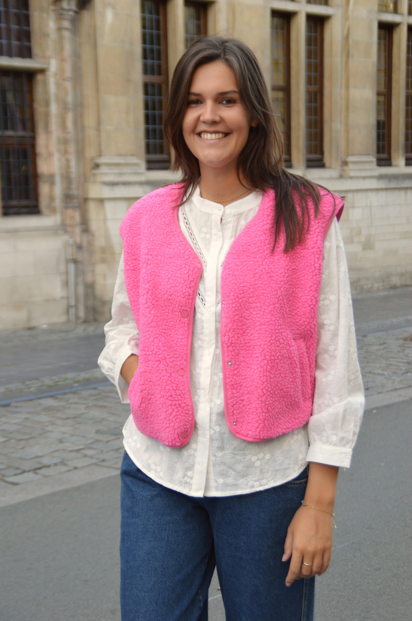 Teddy vestje fuchsia