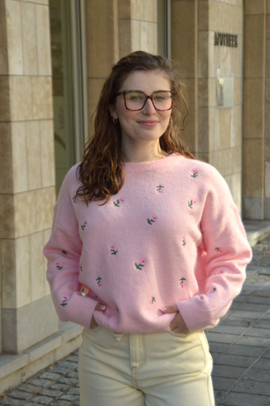 Roze trui bloemetjes