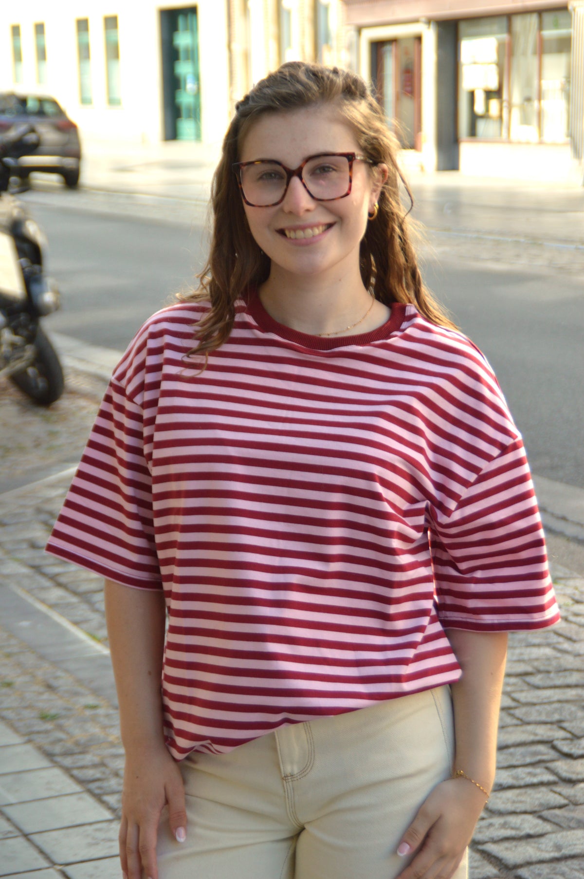 T-shirt streepjes bordeaux