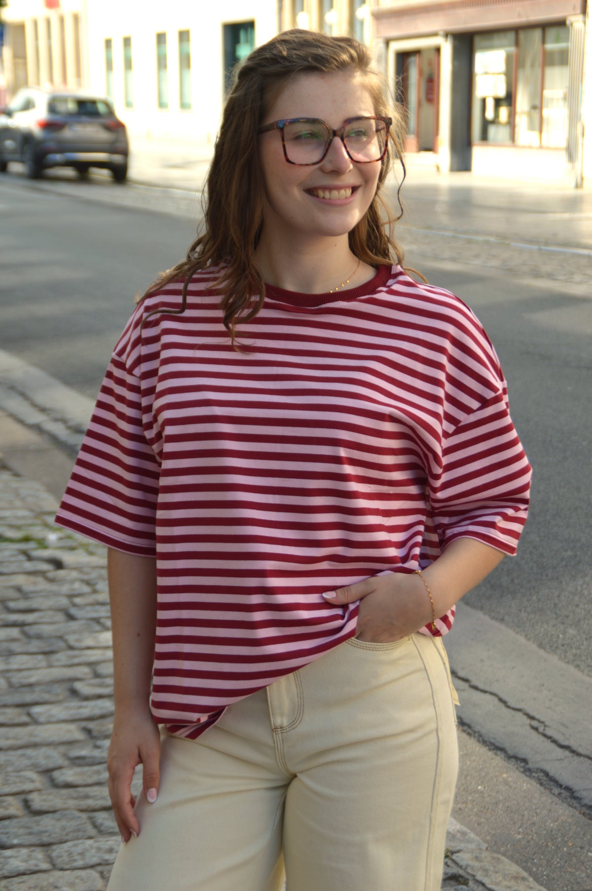 T-shirt streepjes bordeaux
