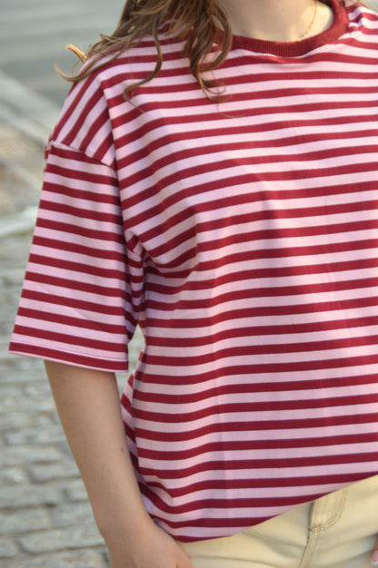T-shirt streepjes bordeaux