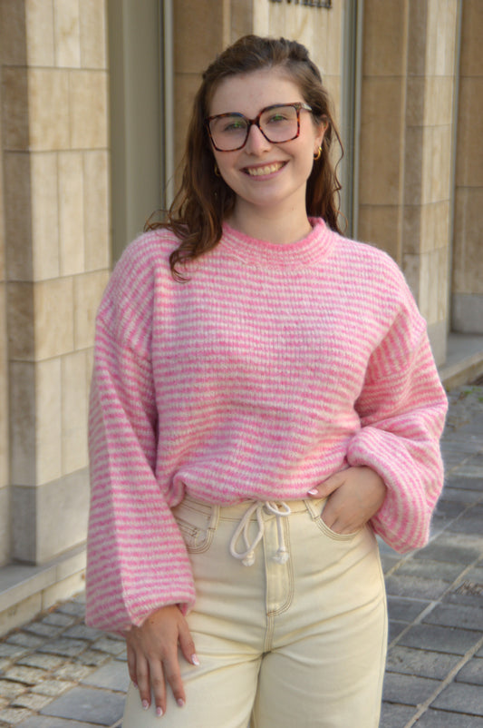 Trui streepjes roze