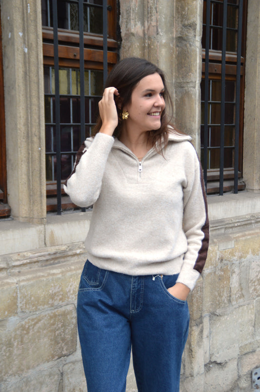 Sweater écru-bruin
