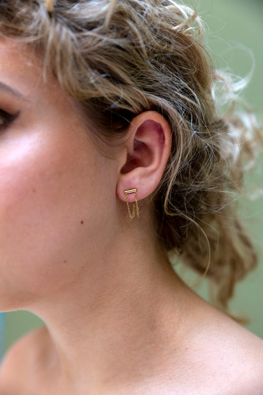 Oorbellen Double Chain goud