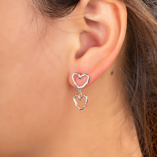 Oorbellen Double Hearts zilver