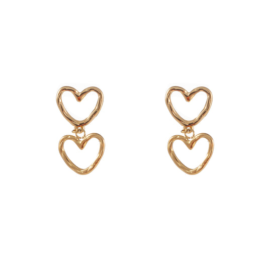 Oorbellen Double Dangling Hearts goud