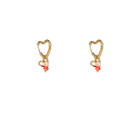 Oorbellen Double Heart Stone