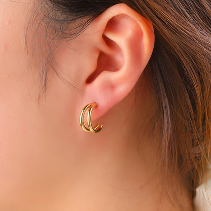 Oorbellen Double Line Hoop - Goud