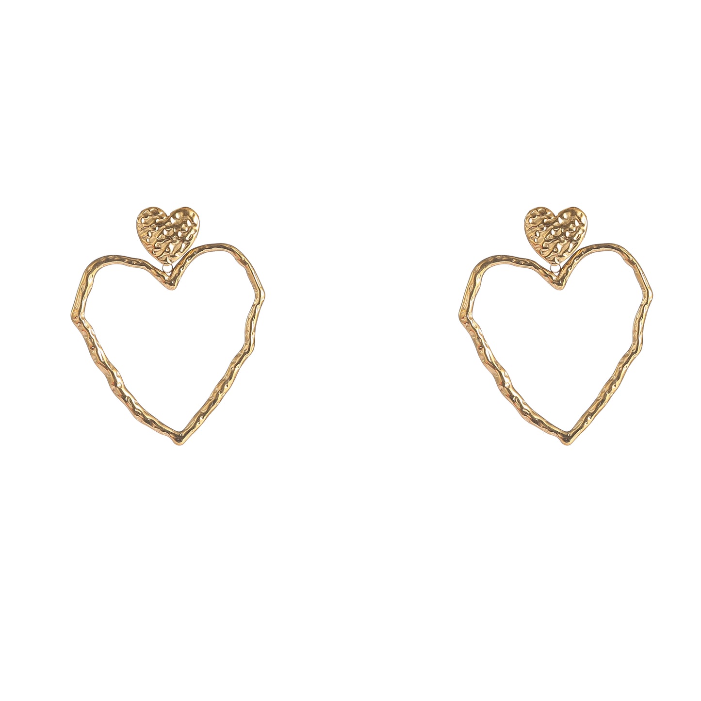 Oorbellen Hammered Heart Dangle - Goud