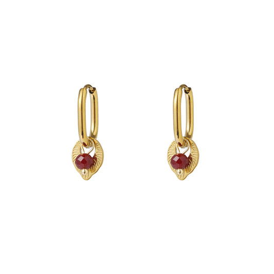 Oorbellen Leafy Hoop Red