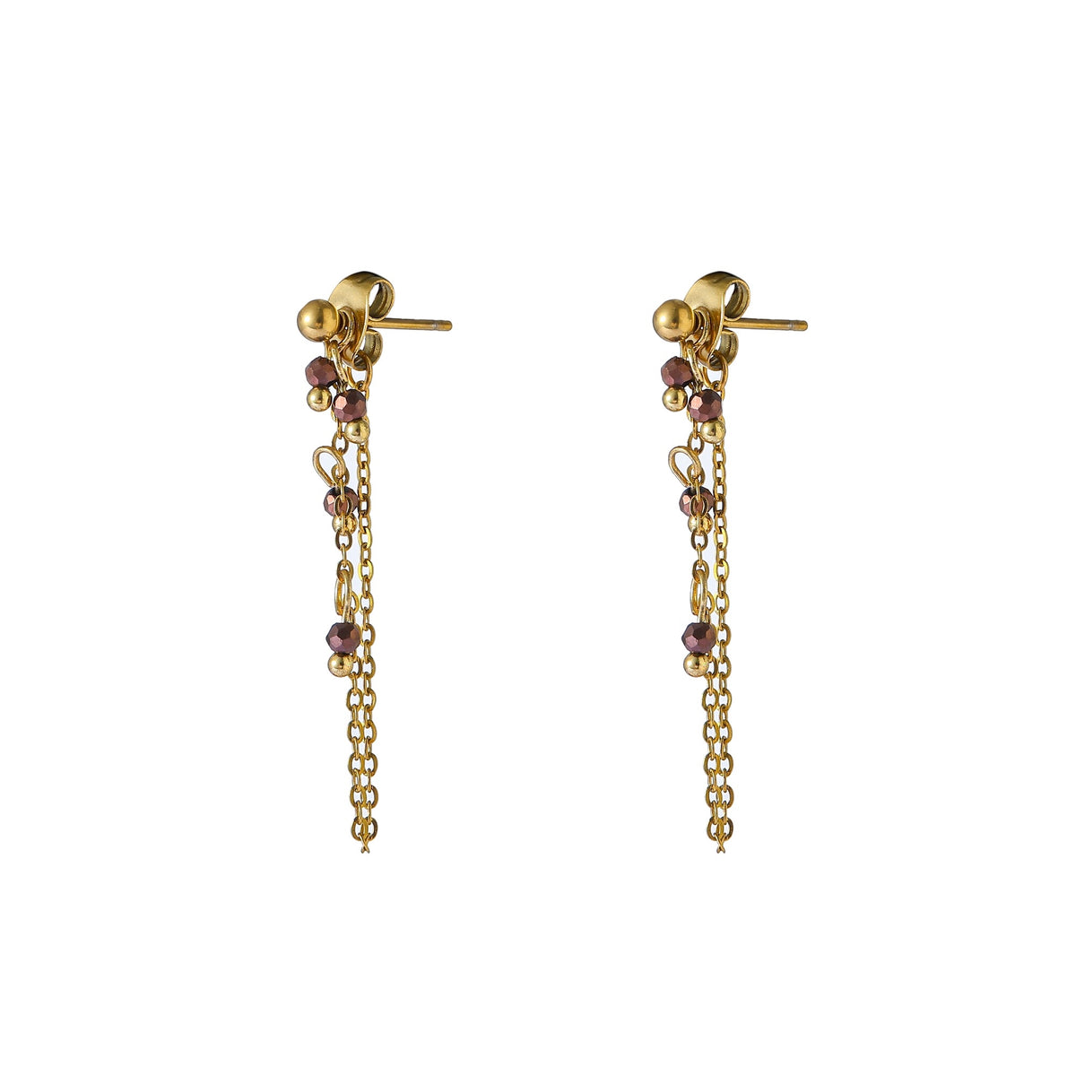 Oorbellen Long Stone Dangle brown