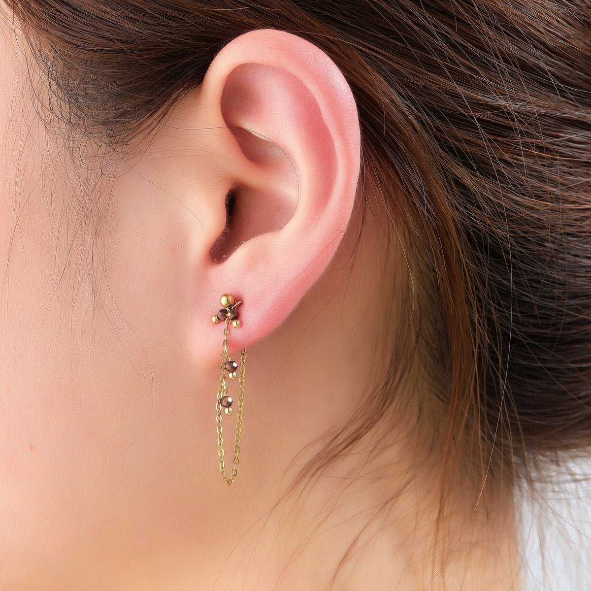Oorbellen Long Stone Dangle brown