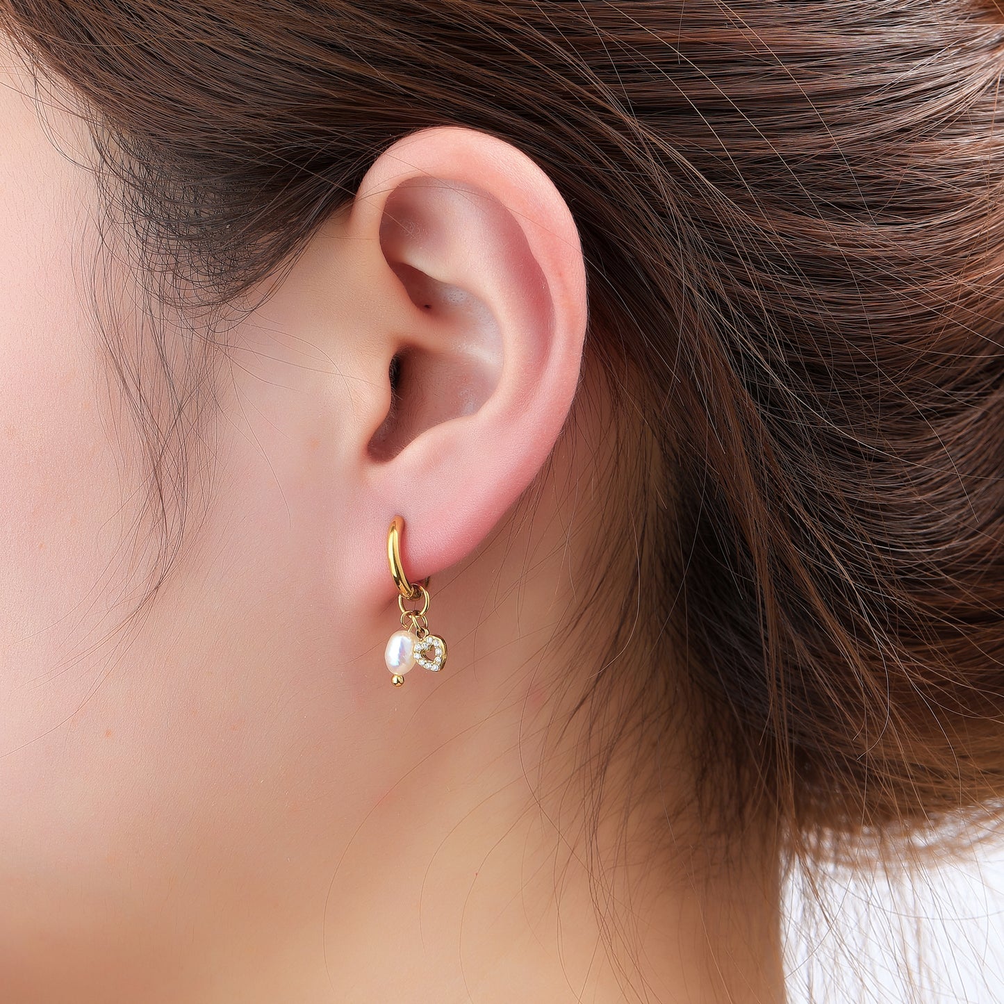 Oorbellen Pearl Heart Hoop