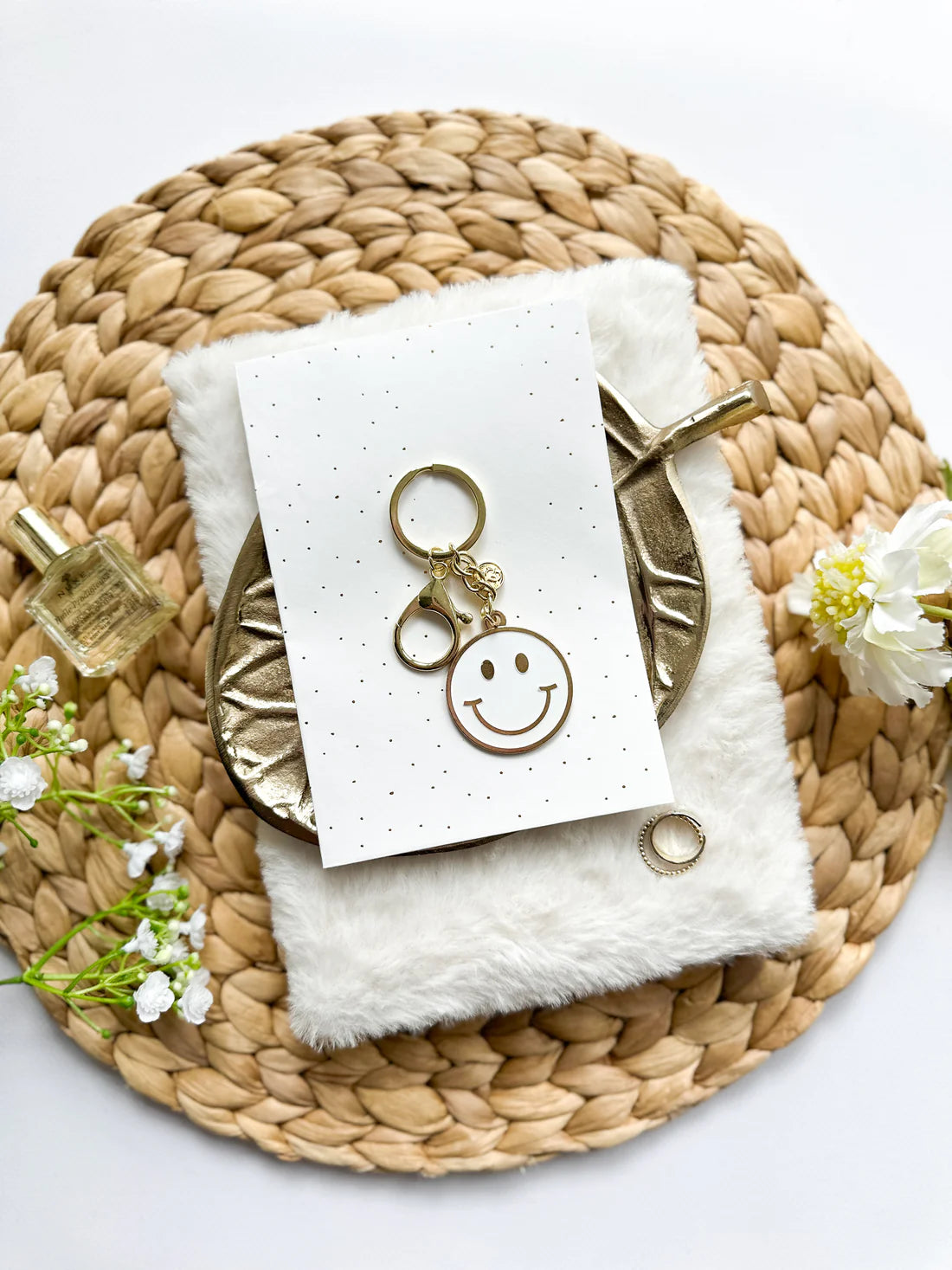 Sleutelhanger witte smiley