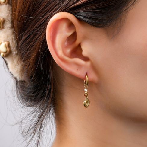 Oorbellen Long Heart Bead Hoop