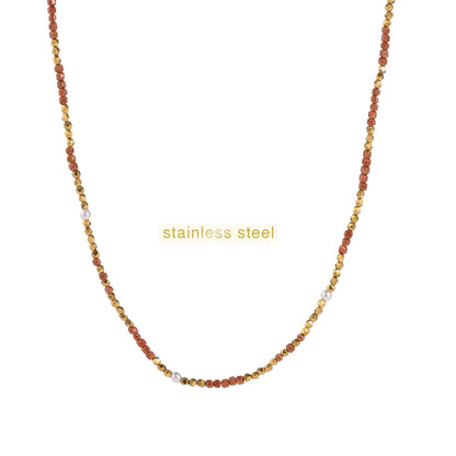 Ketting stones brown+pearl