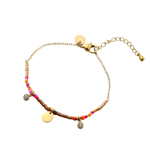 Armbandje Sparkle Stones brown-fuchsia