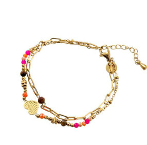 Armbandje Double Heart brown-fuchsia