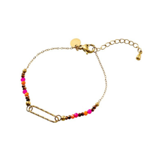 Armbandje Long Oval brown-fuchsia