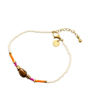 Armbandje Oval Stone brown-fuchsia