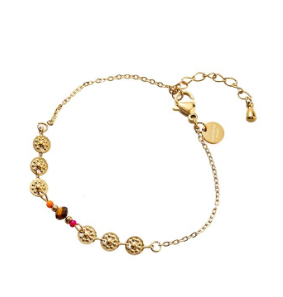 Armbandje 6 Flowers brown-fuchsia