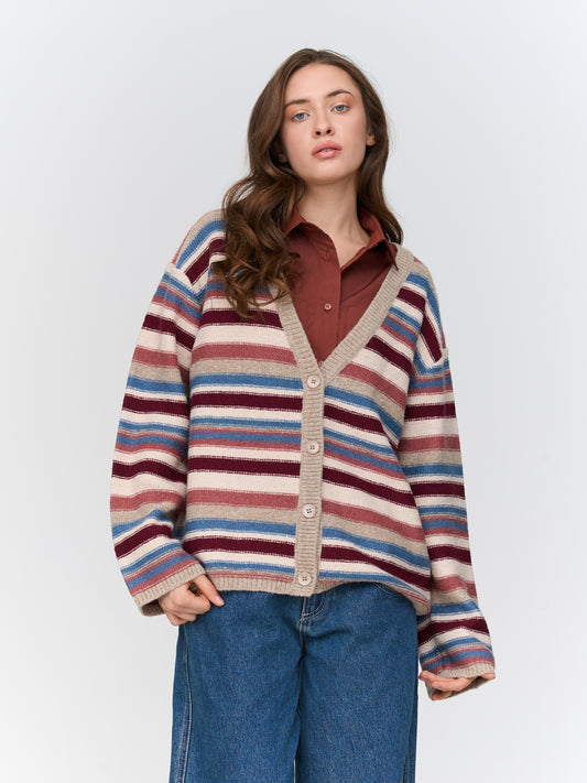 Gestreepte gilet beige