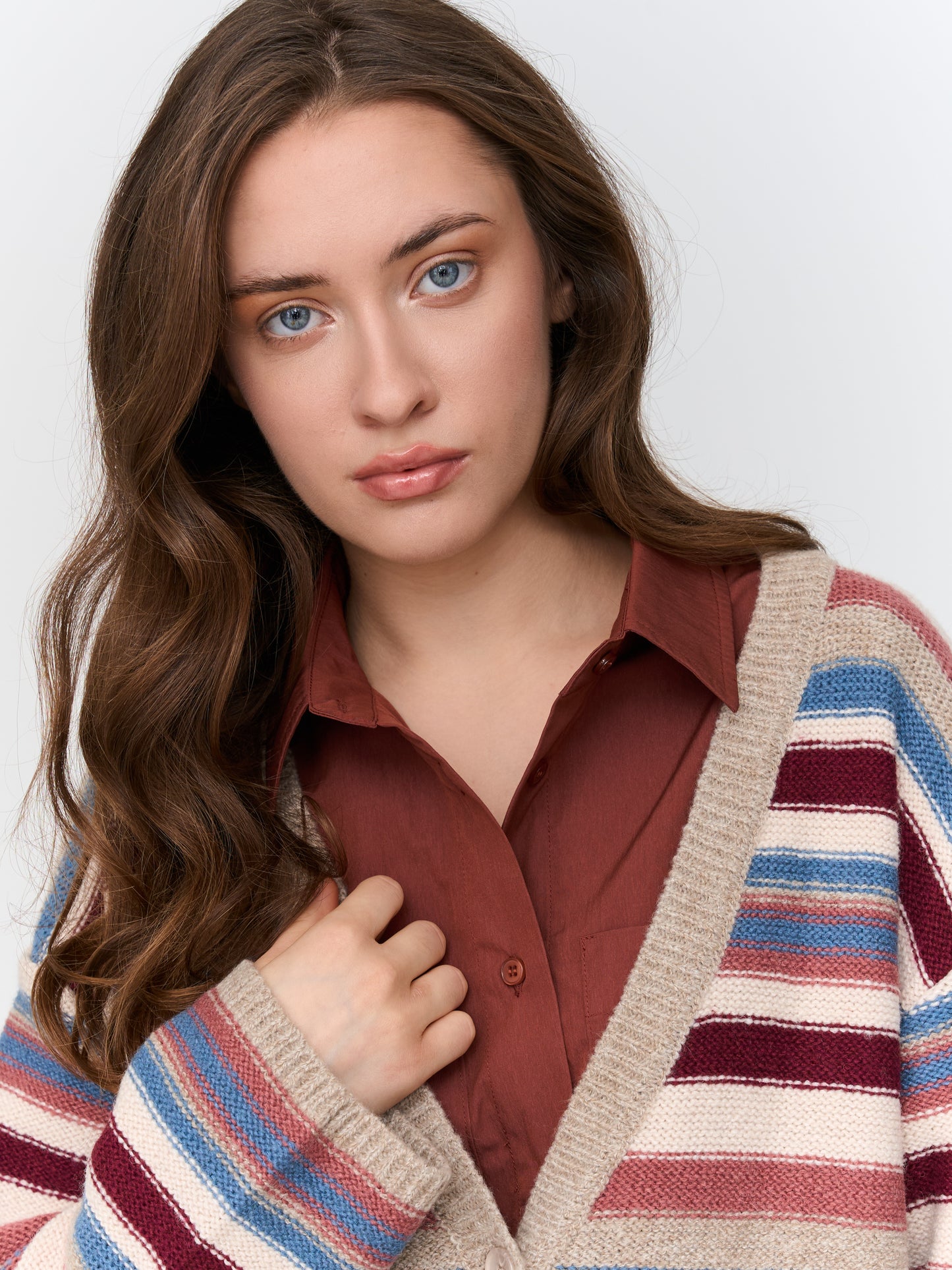 Gestreepte gilet beige