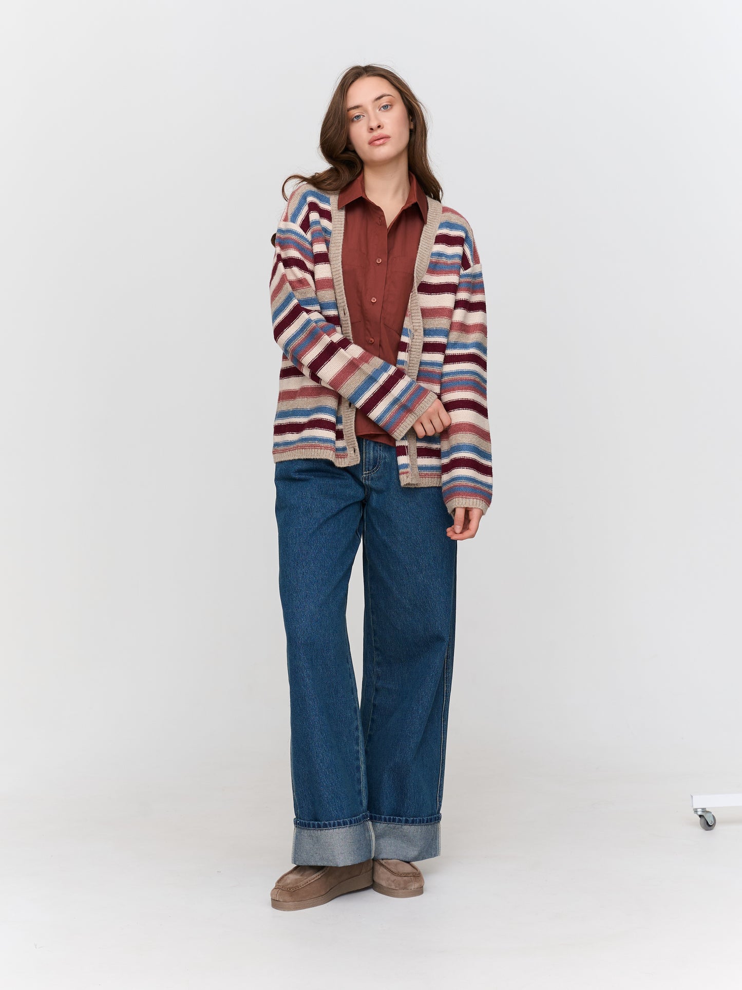 Gestreepte gilet beige